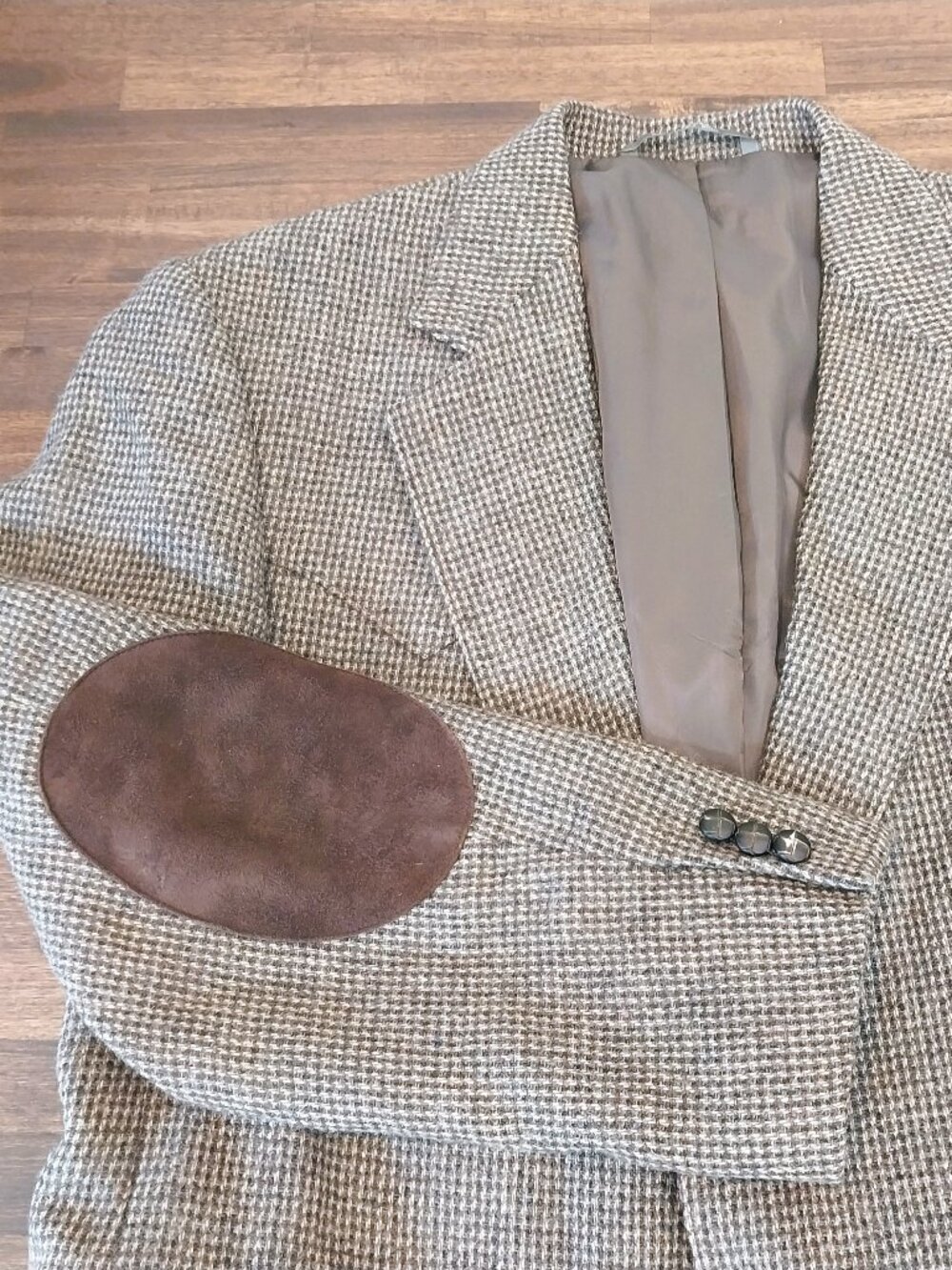 Taos Country Western Blazer Jacket Mens 44 Brown Houndstooth Wool Elbow Patches.